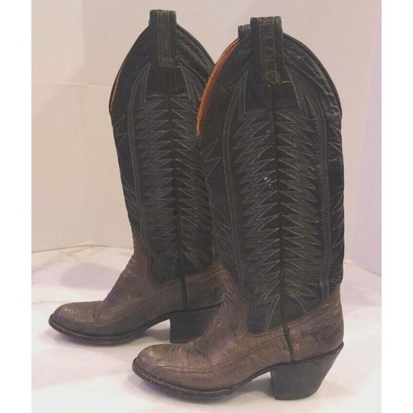 Rare Sanders Gray Ostrich Leg Leather Cowboy Western Boots Women's Size 5B - Picture 4 of 11